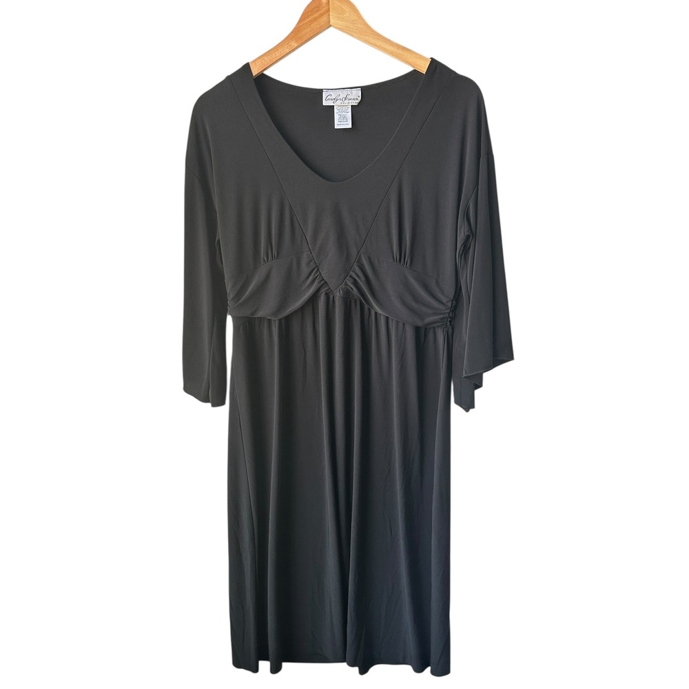 Carolyn Strauss Dress VTG Black Empire Waist V Neck 3/4 Sleeve Medium‎